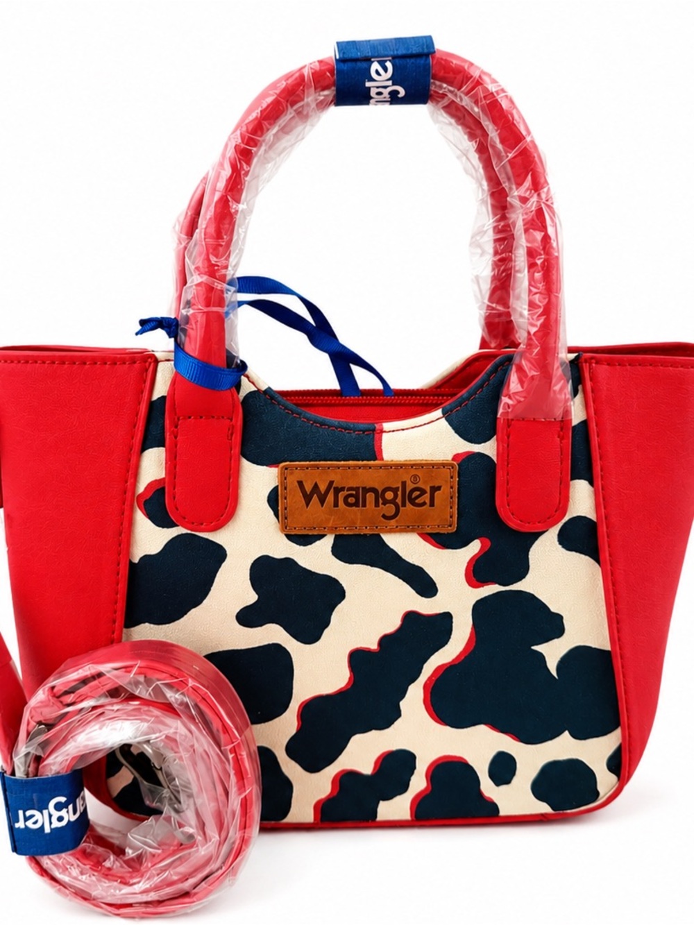 Wrangler Red & Navy Cow Print Tote Bag